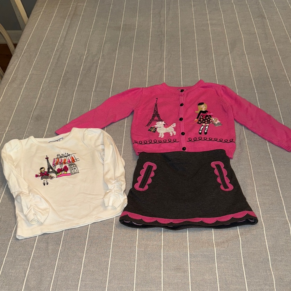 HARTSTRINGS baby girl-Pink & White Paris Eiffel Tower 3 pc set! LN, sz 24 mths!